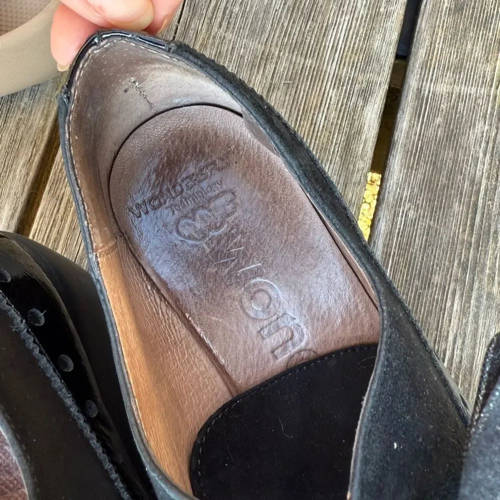 WONDERS Ribbon Lace Derby Wedge Leather Loafers In Nero 39